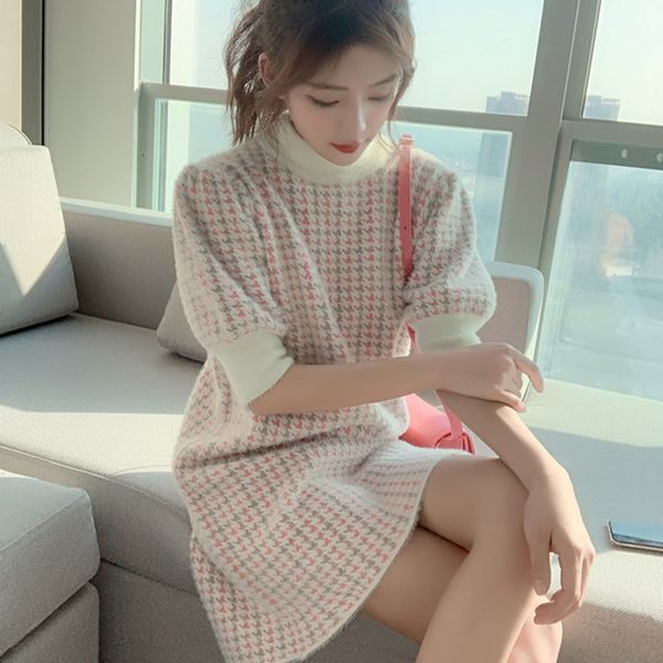 2021 new summer houndstooth knitted women lantern short sleeve o-neck mini korean fashion vintage female vestidos 7zfh, Black;gray
2021 new summer houndstooth knitted women lantern short sleeve o-neck mini korean fashion vintage female vestidos 7zfh, Black;gray