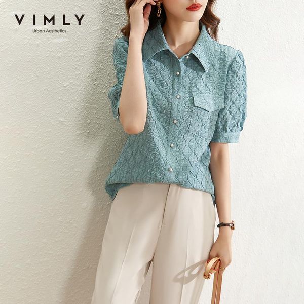 women's blouses & shirts vimly summer blouse blue vintage short sleeve single breasted elegant female clothing f8185, White
women's blouses & shirts vimly summer blouse blue vintage short sleeve single breasted elegant female clothing f8185, White