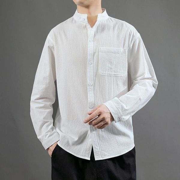 men's casual shirts vintage men shirt long sleeve cotton linen stand collar solid business streetwear single breasted harajuku top, White;black
men's casual shirts vintage men shirt long sleeve cotton linen stand collar solid business streetwear single breasted harajuku top, White;black