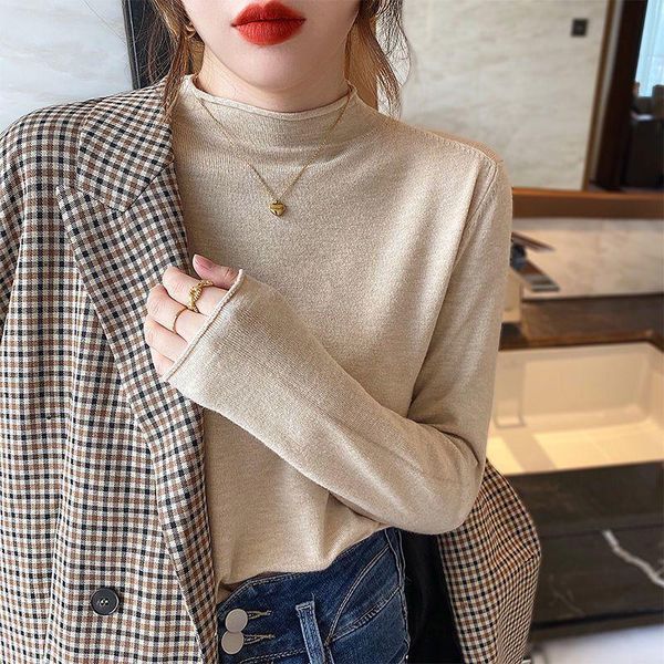 women's t-shirt sweater 2021 spring autumn and winter wild half-high collar inner match western style knitted pullover bottoming, White
women's t-shirt sweater 2021 spring autumn and winter wild half-high collar inner match western style knitted pullover bottoming, White