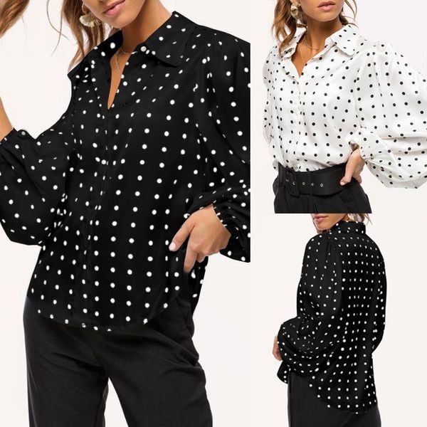 women's blouses & shirts 2021 celmia elegant polka dot long lantern sleeve lapel casual loose blusas ladies stylish oversized, White
women's blouses & shirts 2021 celmia elegant polka dot long lantern sleeve lapel casual loose blusas ladies stylish oversized, White