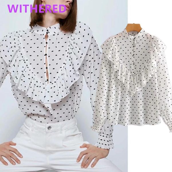 women's blouses & shirts withered england office lady vintage cascading dot gauze elegant blouse women blusas mujer de moda 2021 shirt, White
women's blouses & shirts withered england office lady vintage cascading dot gauze elegant blouse women blusas mujer de moda 2021 shirt, White
