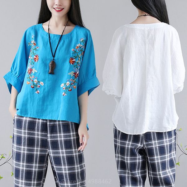 2021 new summer linen chinese traditional tang suit for women female flower embroidery hanfu fashion retro shirt loose casual blouse j26, White;black
2021 new summer linen chinese traditional tang suit for women female flower embroidery hanfu fashion retro shirt loose casual blouse j26, White;black