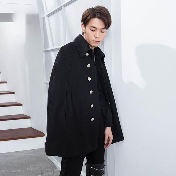 men's woollen coat british men's autumn/winter woollen coat sleeveless medium long loose cape double-breasted bat cape trend, Black
men's woollen coat british men's autumn/winter woollen coat sleeveless medium long loose cape double-breasted bat cape trend, Black