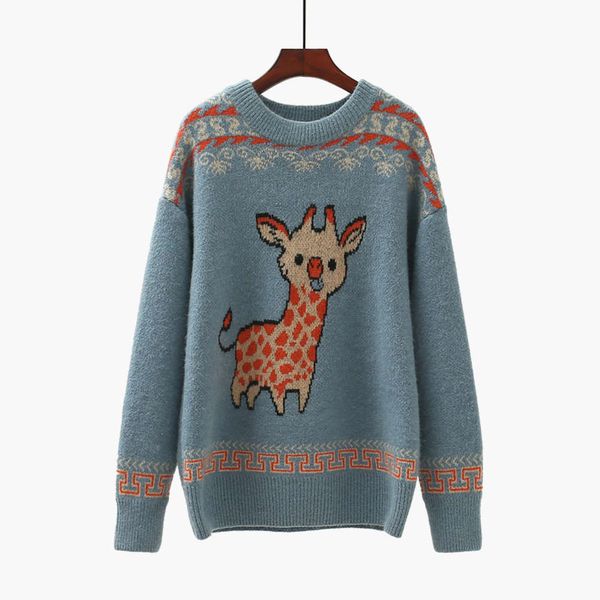 cute giraffe jacquard round neck pullover for women new loose fitting student t-shirt in autumn and winter, White;black
cute giraffe jacquard round neck pullover for women new loose fitting student t-shirt in autumn and winter, White;black