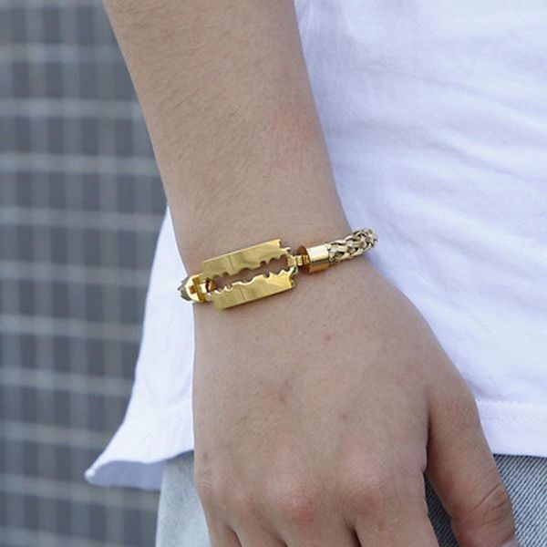 bangle fashion personality vacuum electroplating 18k steel wire braided blade titanium men's punk metal geometric bracelet trendy, Black
bangle fashion personality vacuum electroplating 18k steel wire braided blade titanium men's punk metal geometric bracelet trendy, Black