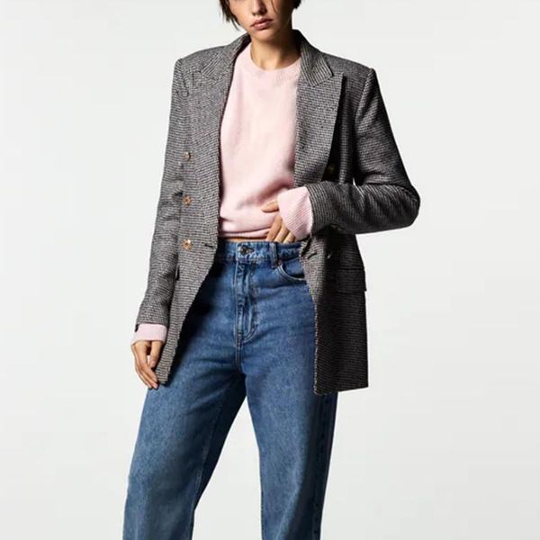 women's suits & blazers novalya casual loose notched women fashion double breasted jackets elegant long sleeve female ladies, White;black