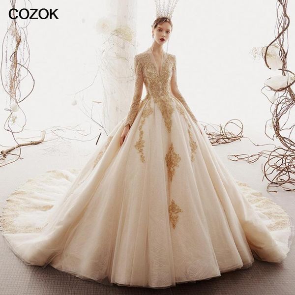 other wedding dresses custom made princess vestido de casamento gold appliques beading long sleeve bridal gowns, White
other wedding dresses custom made princess vestido de casamento gold appliques beading long sleeve bridal gowns, White