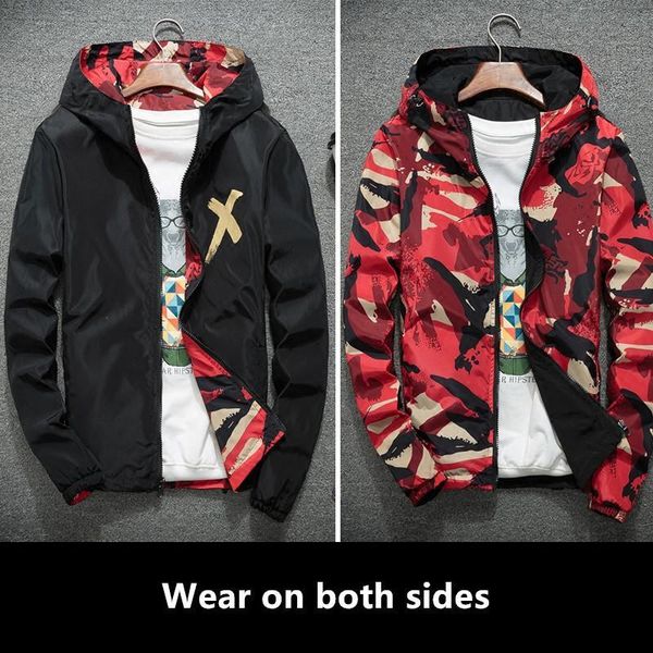 new men hooded jacket spring and autumn camouflage x print wear on both sides casual jacket male hip hop windbreaker outerwer, Black;brown
new men hooded jacket spring and autumn camouflage x print wear on both sides casual jacket male hip hop windbreaker outerwer, Black;brown