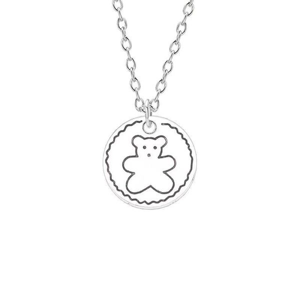 chains bear round alloy pendant necklace for couples girls, Silver 
chains bear round alloy pendant necklace for couples girls, Silver