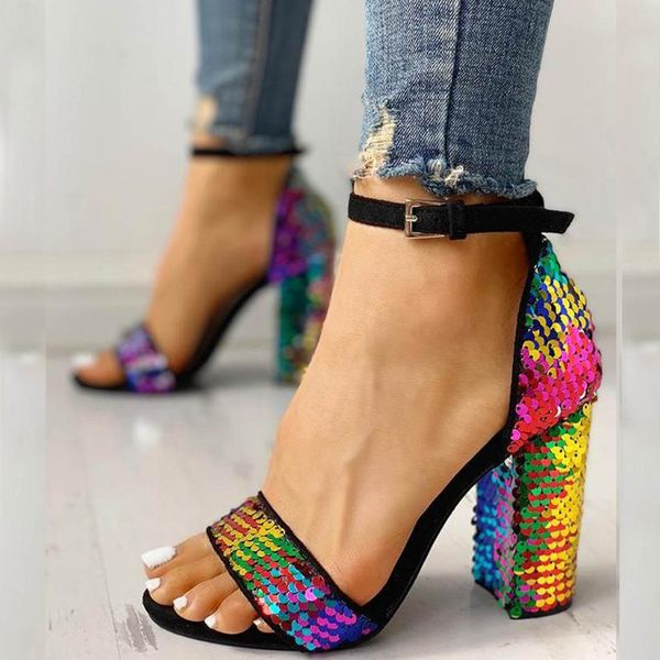 dress shoes chunky high heel women sequined rainbow sandals colorful sequins buckle ankle strap, Black
dress shoes chunky high heel women sequined rainbow sandals colorful sequins buckle ankle strap, Black
