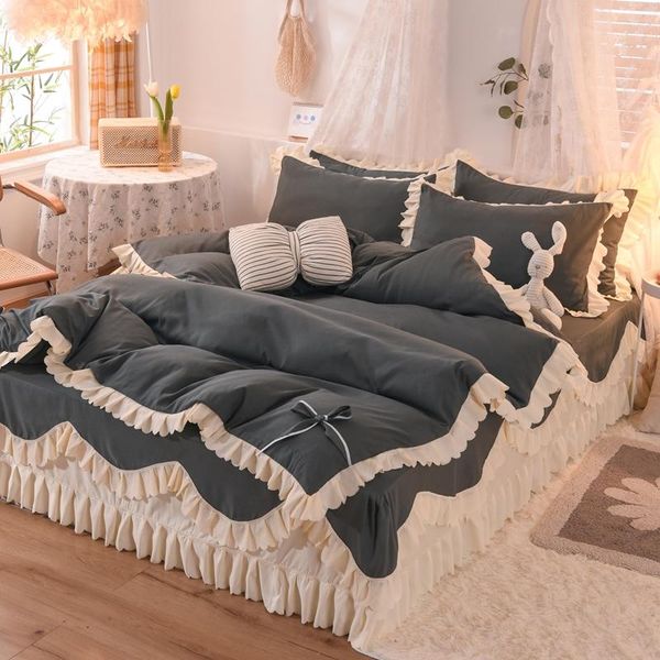 bedding sets ruffle bed skirt duvet cover pillowcases four pieces set washed cotton princess style simple solid l30
bedding sets ruffle bed skirt duvet cover pillowcases four pieces set washed cotton princess style simple solid l30