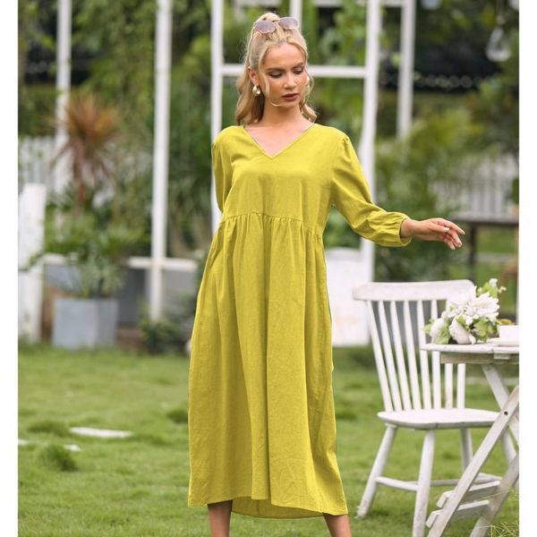 casual dresses yellow dress women's summer boho cotton and linen long-sleeved v-neck women robe femme, Black;gray
casual dresses yellow dress women's summer boho cotton and linen long-sleeved v-neck women robe femme, Black;gray
