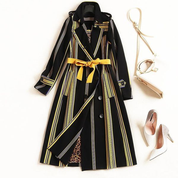 women's trench coats fashion coat lapel long sleeve belt of fund 2021 autumn winters is tall waist show thin stripes commuter, Tan;black
women's trench coats fashion coat lapel long sleeve belt of fund 2021 autumn winters is tall waist show thin stripes commuter, Tan;black
