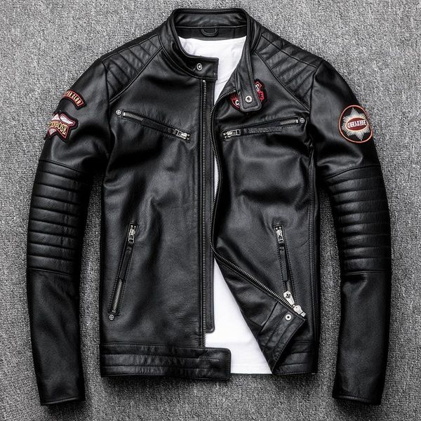 men's leather & faux 2022 fashion skull motorcycle genuine jacket men stand collar slim fit youth cowhide coat, Black
men's leather & faux 2022 fashion skull motorcycle genuine jacket men stand collar slim fit youth cowhide coat, Black