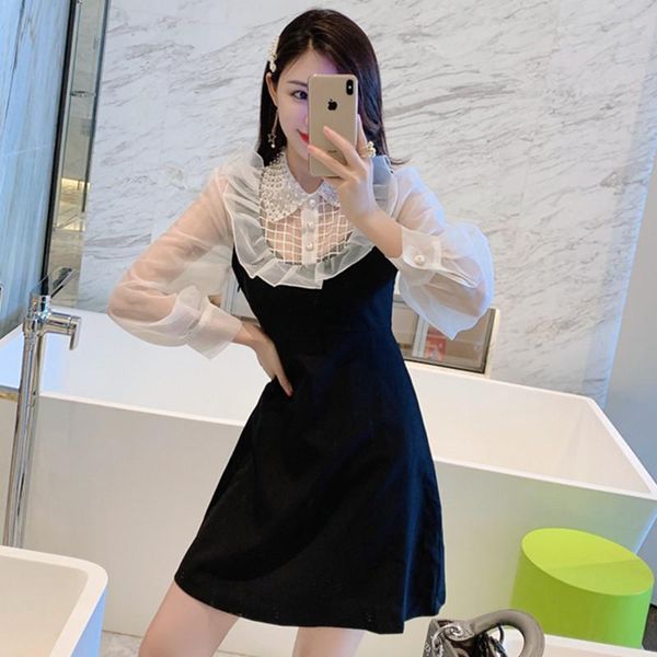 casual dresses autumn high-end diamond button white dress woman elegant puff sleeve ruffles short vestido street wear female 2021, Black;gray
casual dresses autumn high-end diamond button white dress woman elegant puff sleeve ruffles short vestido street wear female 2021, Black;gray