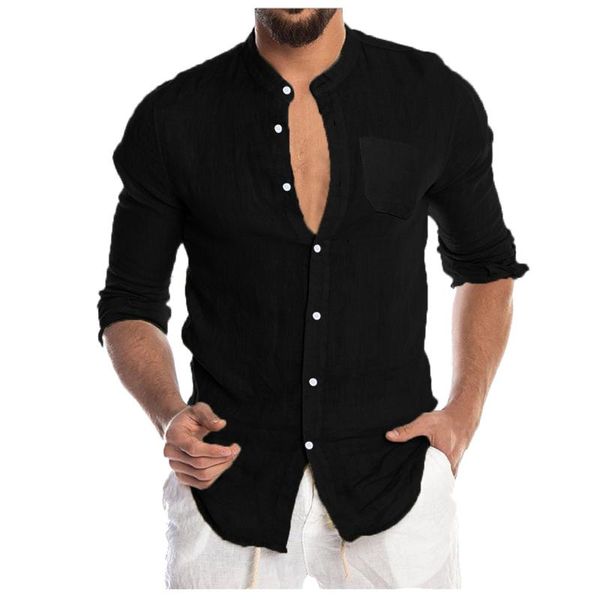 men's casual shirts business solid color long sleeve stand collar button cardigan shirt loose tunic, White;black
men's casual shirts business solid color long sleeve stand collar button cardigan shirt loose tunic, White;black
