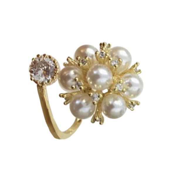 rhinestone ring flower bead retro opening ring decorative for woman (golden), Slivery;golden