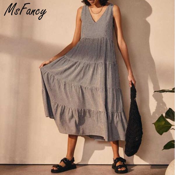 msfancy summer plaid long dress women boho plus size vestidos de mujer casual sleeveless robe 210604, Black;gray
msfancy summer plaid long dress women boho plus size vestidos de mujer casual sleeveless robe 210604, Black;gray