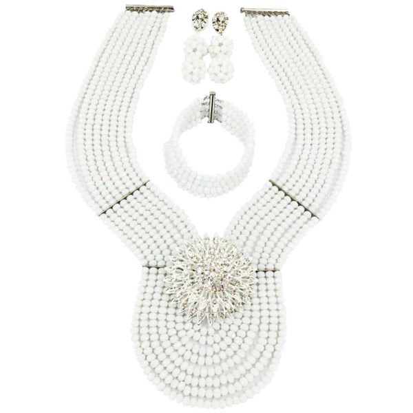 earrings & necklace white crystal costume nigerian african wedding beads jewelry necklaces set bridal sets 8pd18, Silver
earrings & necklace white crystal costume nigerian african wedding beads jewelry necklaces set bridal sets 8pd18, Silver