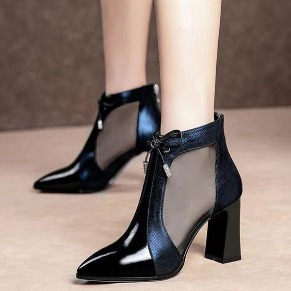 boots women ankle female pu zipper high square heels shoes woman pointed toe ladies wire mesh butterfly knot fashion short botas, Black
boots women ankle female pu zipper high square heels shoes woman pointed toe ladies wire mesh butterfly knot fashion short botas, Black