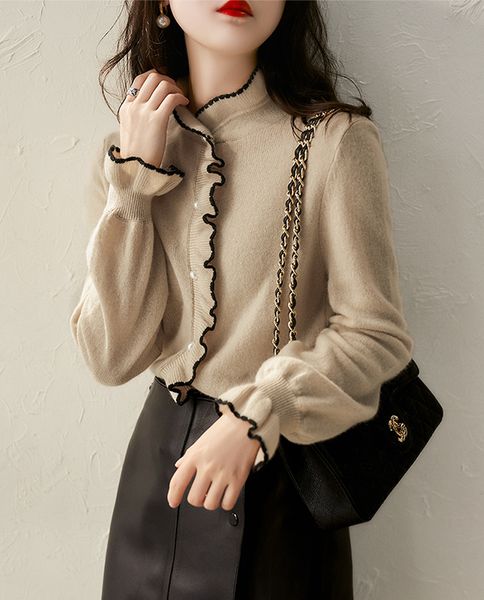 cardigan women fashionable autumn simple and elegant knitted cardigan soft and sweet knitted wood ears women's blouse 210218, White;black
cardigan women fashionable autumn simple and elegant knitted cardigan soft and sweet knitted wood ears women's blouse 210218, White;black