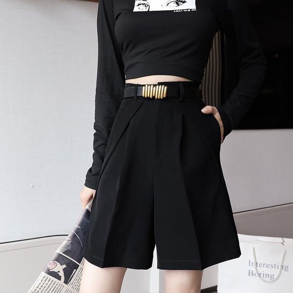 women's shorts 2021 spring and summer high waist petite wide leg fifth pants sweatpants loose straight suit overalls, White;black
women's shorts 2021 spring and summer high waist petite wide leg fifth pants sweatpants loose straight suit overalls, White;black