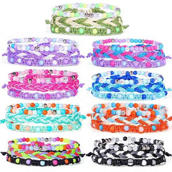 bracelet 3-piece set of hand woven wax thread hand rope color beaded bohemian bracelet set for women, Black
bracelet 3-piece set of hand woven wax thread hand rope color beaded bohemian bracelet set for women, Black