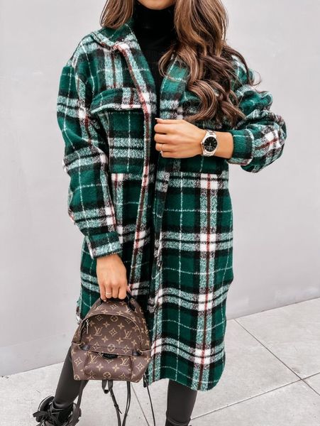 women's wool & blends 2021 autumn plaid long coat sleeve pocket button female windbreaker coats fashion casual loose ladies outerwear, Black
women's wool & blends 2021 autumn plaid long coat sleeve pocket button female windbreaker coats fashion casual loose ladies outerwear, Black