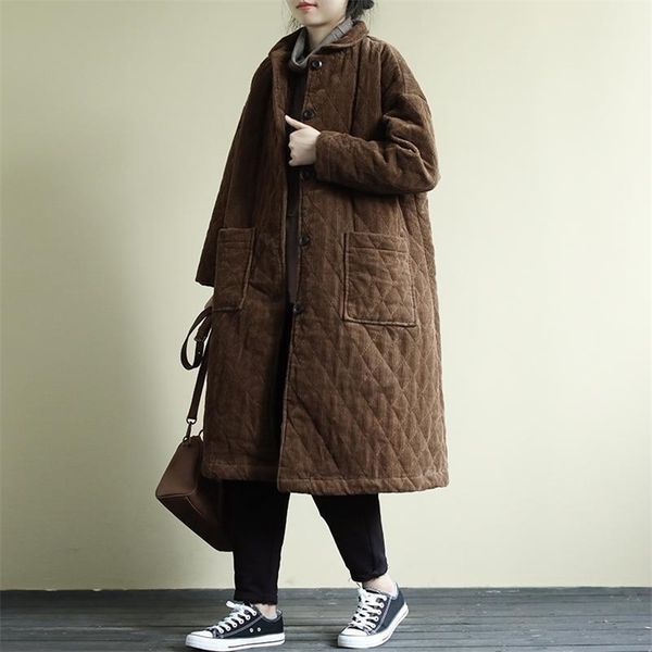johnature women vintage corduroy parkas solid color button winter coats pockets long sleeve loose female clothes 211216, Black
johnature women vintage corduroy parkas solid color button winter coats pockets long sleeve loose female clothes 211216, Black