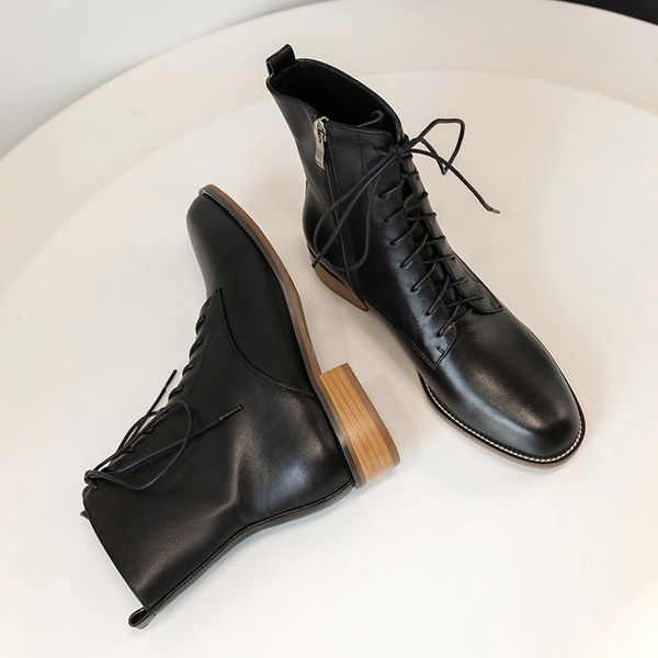 womens genuine leather lace-up flats ankle boots leisure comfortable autumn short martin boots british style shoesdress shoes, Black
womens genuine leather lace-up flats ankle boots leisure comfortable autumn short martin boots british style shoesdress shoes, Black
