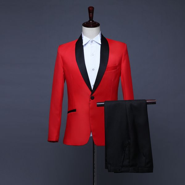 men solid blue red white wedding suits shawl collar blazer pants 2 pieces singer host chorus bar stage set compere tuxedo outfit, Black;red
men solid blue red white wedding suits shawl collar blazer pants 2 pieces singer host chorus bar stage set compere tuxedo outfit, Black;red
