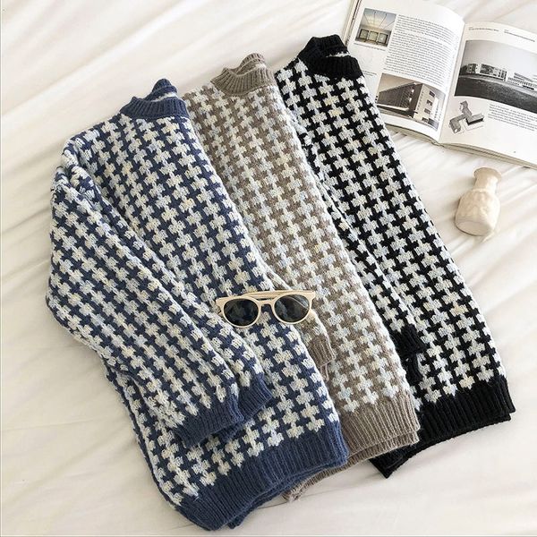 2021 women's plaid sweater new auutmn winter long sleeved loose korean oversized pullover woman vintage knitted sweaters 4qyx, White;black
2021 women's plaid sweater new auutmn winter long sleeved loose korean oversized pullover woman vintage knitted sweaters 4qyx, White;black