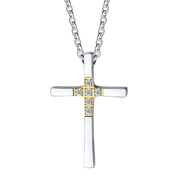 pendant necklaces retro couple necklace cross women men cubic zirconia stainless steel jewelry gift for anniversary birthday, Silver 
pendant necklaces retro couple necklace cross women men cubic zirconia stainless steel jewelry gift for anniversary birthday, Silver