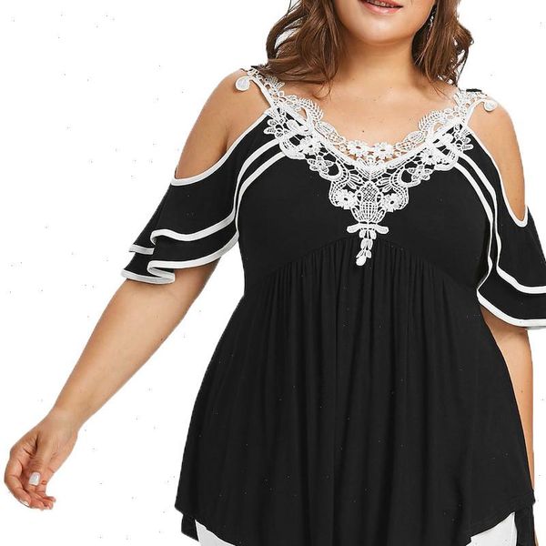 plus size fashion women lace appliques cold shoulder v neck tee shirt casual short sleeve blouse summer female blusa, White
plus size fashion women lace appliques cold shoulder v neck tee shirt casual short sleeve blouse summer female blusa, White