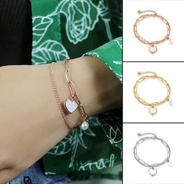 charm bracelets fashion double layer bracelet adjustable stainless steel jewelry elegant pearl accessories for women girls xrq88, Golden;silver
charm bracelets fashion double layer bracelet adjustable stainless steel jewelry elegant pearl accessories for women girls xrq88, Golden;silver