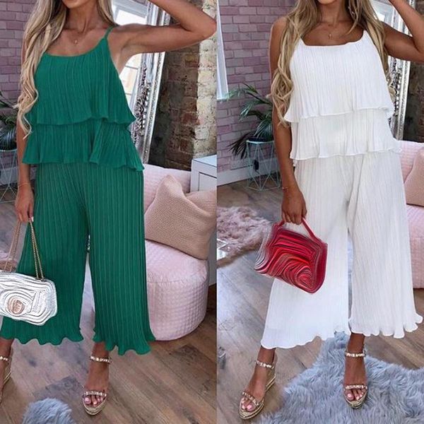 women's two piece pants zoepo casual loose solid suits women fashion strap ruffles folds suit elegant summer wide leg female ladies, White
women's two piece pants zoepo casual loose solid suits women fashion strap ruffles folds suit elegant summer wide leg female ladies, White