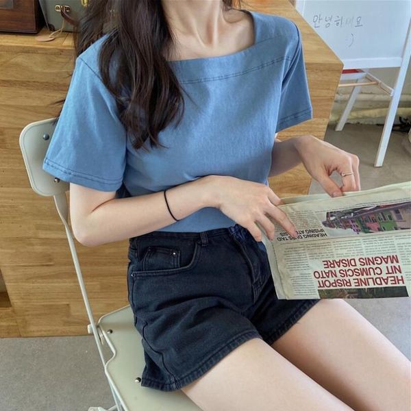 women's t-shirt square collar solid color women 2021 korean summer cotton-padded jacket casual short-sleeved bottoming shirt, White
women's t-shirt square collar solid color women 2021 korean summer cotton-padded jacket casual short-sleeved bottoming shirt, White