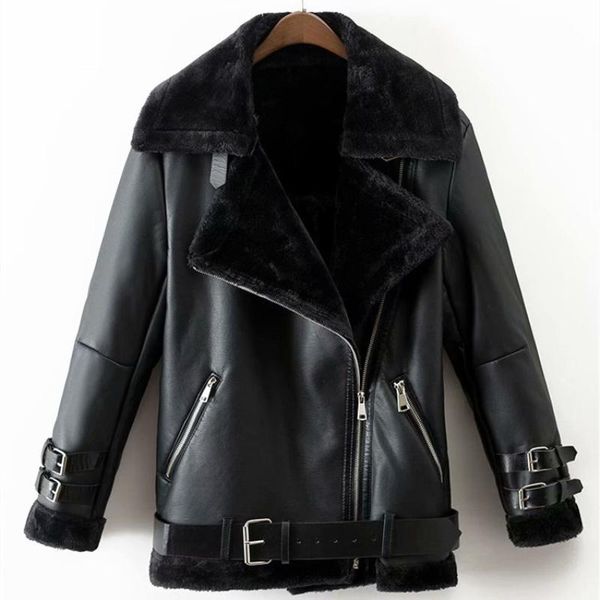 women's fur & faux nice vintage woman leather coat with ladies winter thick motorcycle outwear female cool warm zipper jacket, Black
women's fur & faux nice vintage woman leather coat with ladies winter thick motorcycle outwear female cool warm zipper jacket, Black