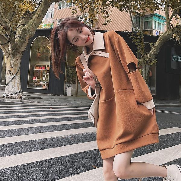 women's hoodies & sweatshirts mid-length loose sweater color matching q, Black 
women's hoodies & sweatshirts mid-length loose sweater color matching q, Black