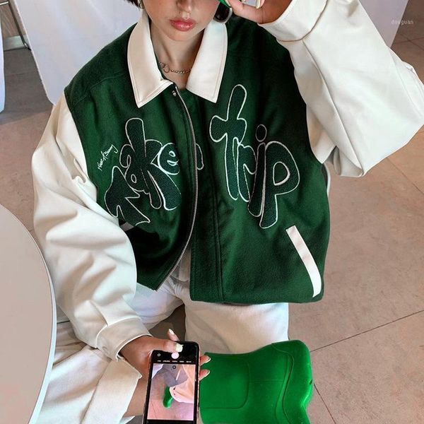 women's jackets green loose jacket women lapel letter embroidery contrast color design zipper belt pocket coat fashion street hipster 2, Black;brown
women's jackets green loose jacket women lapel letter embroidery contrast color design zipper belt pocket coat fashion street hipster 2, Black;brown