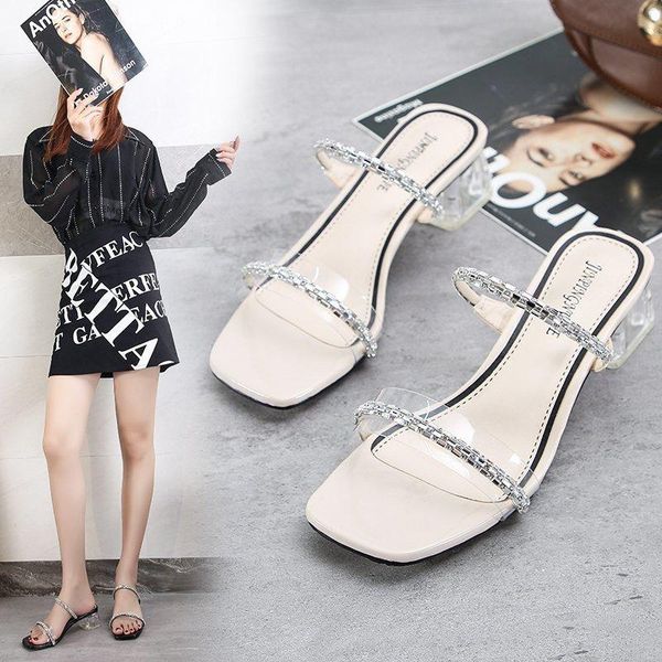 slippers 2021 summer women's fashion korean style stitching rhinestone wild thick bottom transparent square head word slippe, Black
slippers 2021 summer women's fashion korean style stitching rhinestone wild thick bottom transparent square head word slippe, Black