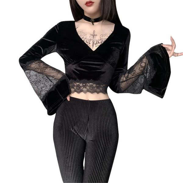 women's t-shirt gothic crop lace hollow out women retro bodycon female v-neck elegant flare long sleeve y2k punk #a, White
women's t-shirt gothic crop lace hollow out women retro bodycon female v-neck elegant flare long sleeve y2k punk #a, White