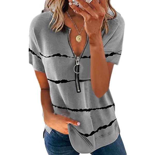 women's t-shirt casual short sleeve women striped print zipper v neck t shirt loose tee femme poleras camisas de mujer s-5xl, White
women's t-shirt casual short sleeve women striped print zipper v neck t shirt loose tee femme poleras camisas de mujer s-5xl, White