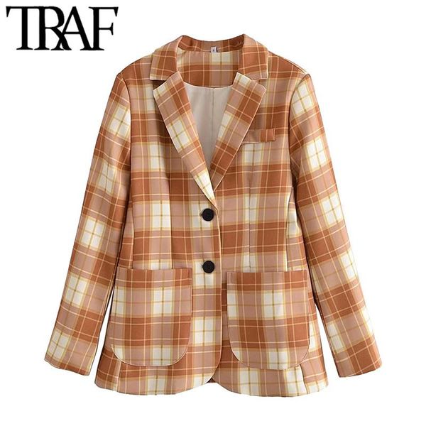 women's suits & blazers traf women fashion single breasted check blazer coat vintage long sleeve patch pockets female outerwear chic ve, White;black 
women's suits & blazers traf women fashion single breasted check blazer coat vintage long sleeve patch pockets female outerwear chic ve, White;black