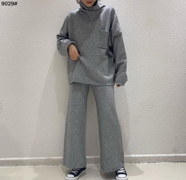 2021 new autumn winter fashion knitted suit women's solid sweater wide-legged pants two-piece set pl66, Gray
2021 new autumn winter fashion knitted suit women's solid sweater wide-legged pants two-piece set pl66, Gray
