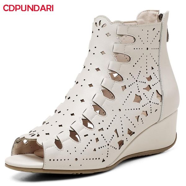 sandals hollow out genuine leather peep toe wedges for women high heels ladies summer casual shoes 2021 sandalias mujer, Black 
sandals hollow out genuine leather peep toe wedges for women high heels ladies summer casual shoes 2021 sandalias mujer, Black