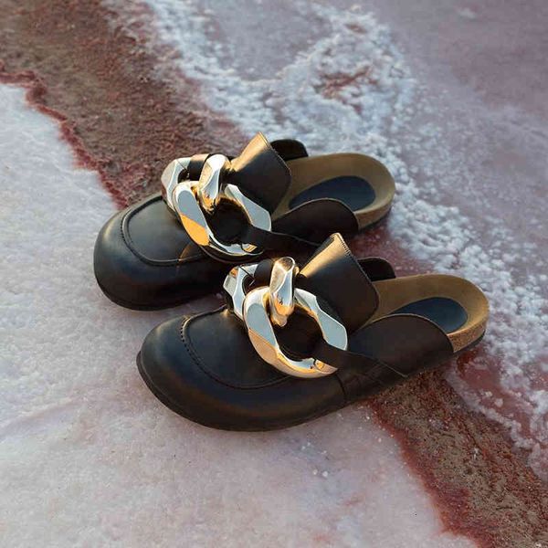 slippers metal buckle decoration outdoor women round toe gold chain slides brand design shoes z478, Black
slippers metal buckle decoration outdoor women round toe gold chain slides brand design shoes z478, Black