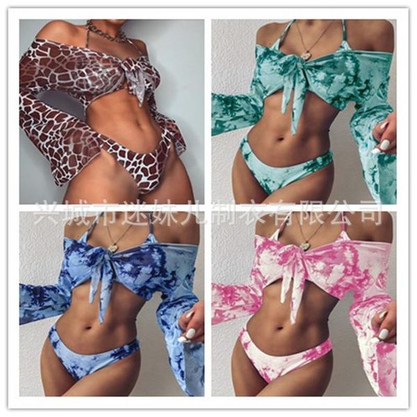 2021 tie-dye print 3 piece swimsuit female mesh bikini and cover up swimwear women knot biquini beach wear bathing suit
2021 tie-dye print 3 piece swimsuit female mesh bikini and cover up swimwear women knot biquini beach wear bathing suit