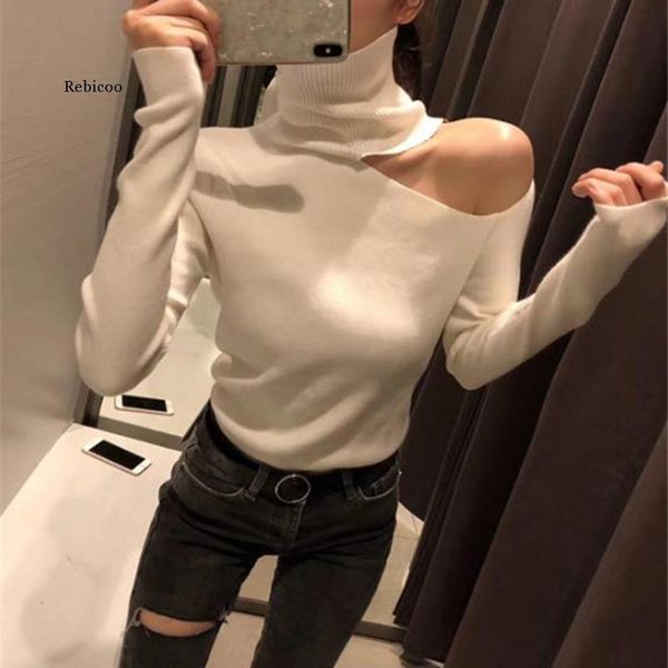 women's sweaters knitted sweater off shoulder pullovers for women long sleeve turtleneck female jumper black white clothing 2021, White;black
women's sweaters knitted sweater off shoulder pullovers for women long sleeve turtleneck female jumper black white clothing 2021, White;black